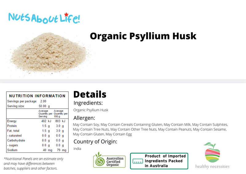 Organic Psyllium Husk Nutritional Information