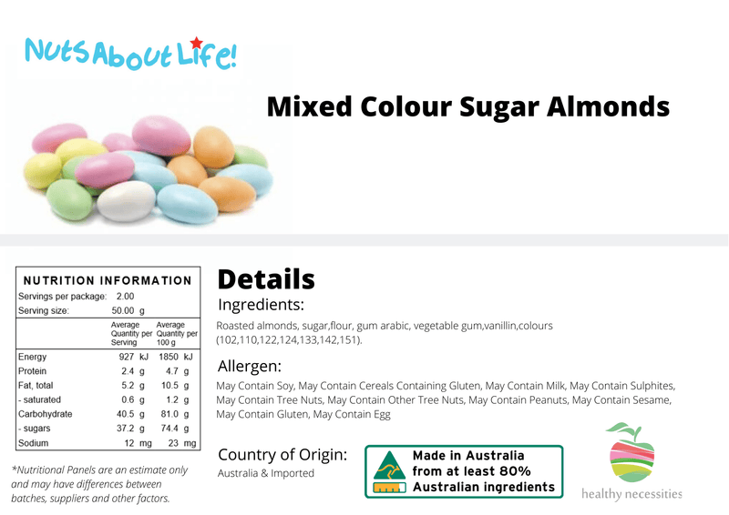 Mixed Matte Finished Sugared Almonds (White, Green Pink & Blue) - Nuts About LifeMSA7935Nuts About Life