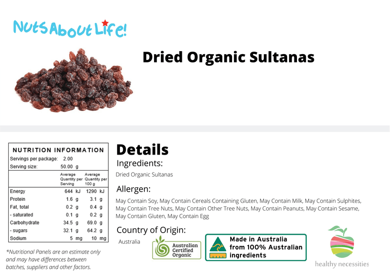 Organic Sultanas - Nuts About LifeORGS201Nuts About Life