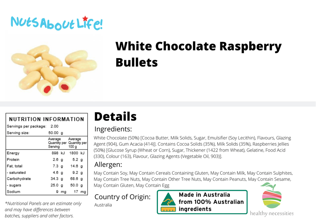 White Chocolate Raspberry Bullets White Chocolate Raspberry Bullets | Nuts About Life Australia