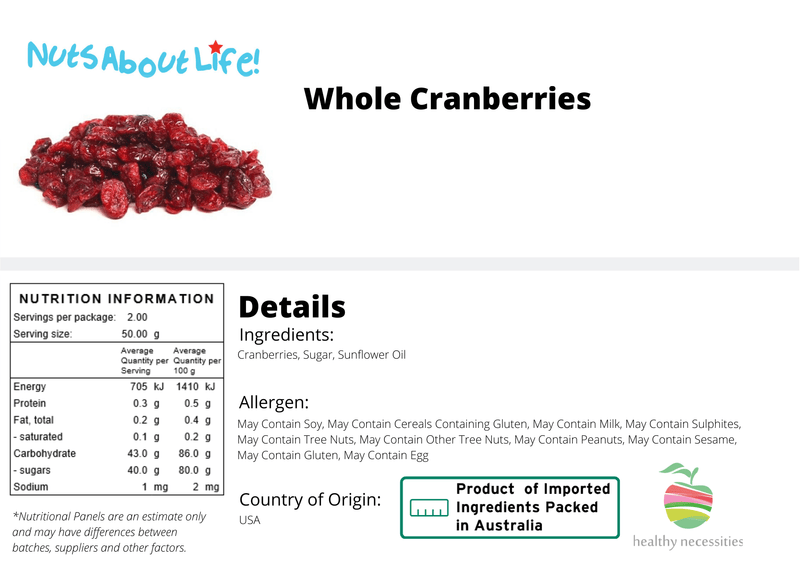 Whole Dried Cranberries - Nuts About LifeWDC3615Nuts About Life
